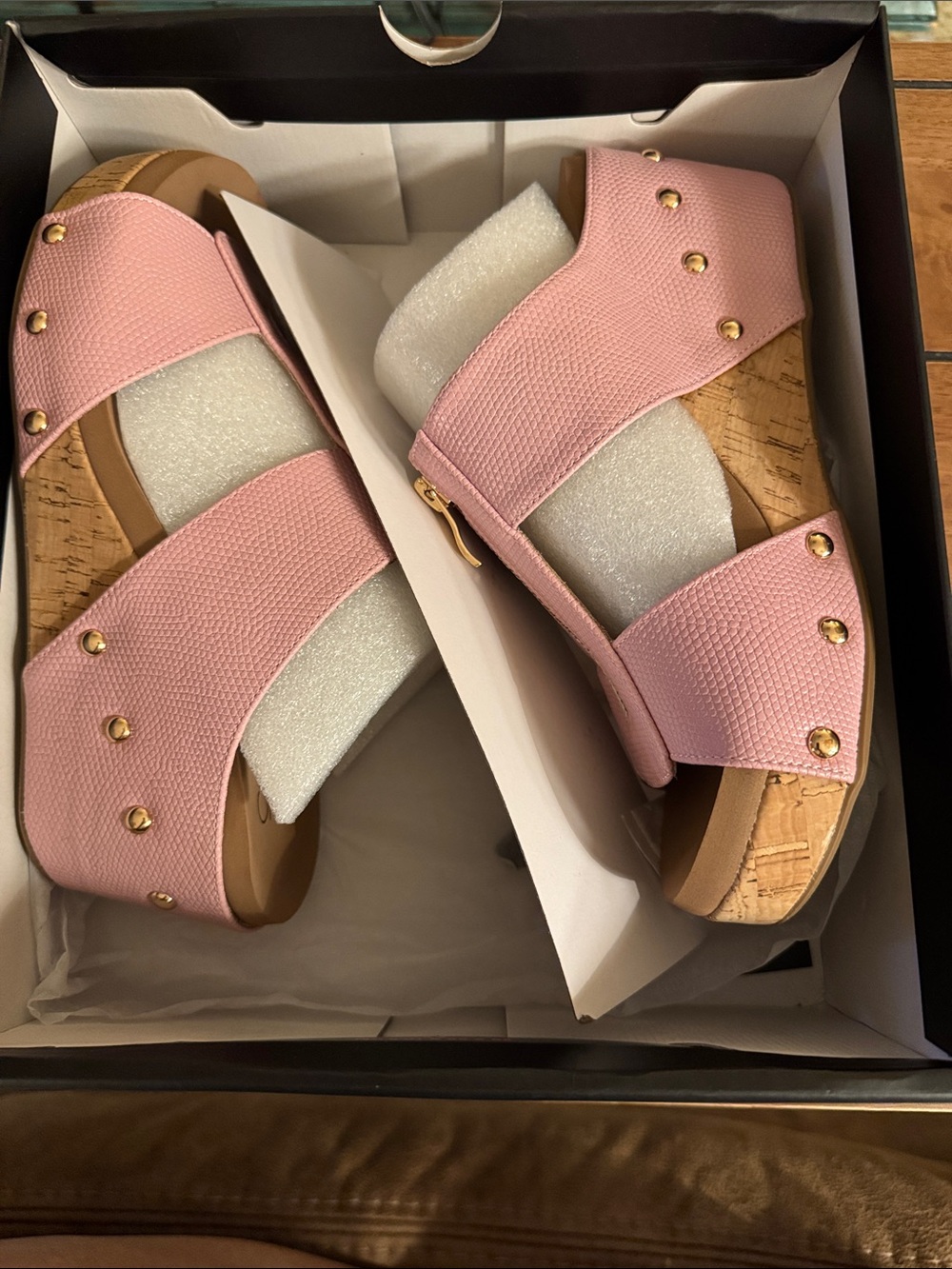 NIB Corkys Blush Pink Cork-Accent Wedge Sandals w/ Gold Zipper Size 8 - Picture 5 of 7
